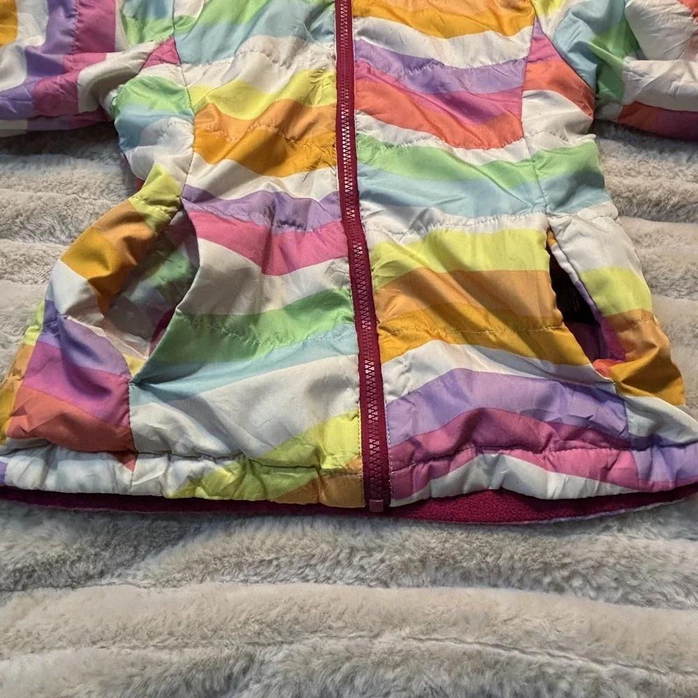 Girls Pastel Rainbow Stripe Puffer Jacket‎ Coat Lightweight W/ Hood Small 6/6x